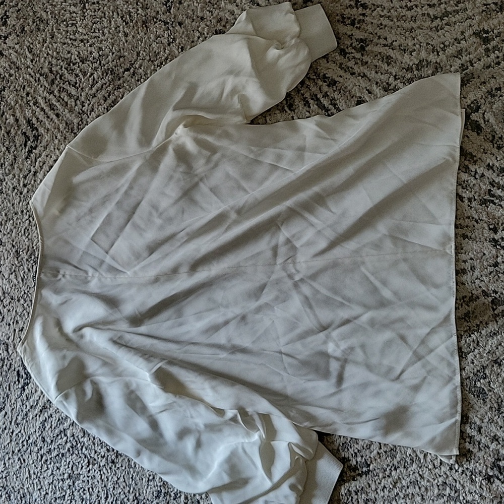Lafayette 148 NY Silk V Neck Ruched 3 Quarter Blouse Ivory White Size Medium - Picture 6 of 7